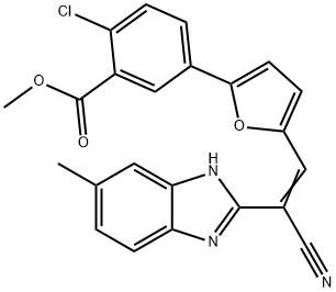 methyl 2-chloro-5-{5-[2-cyano-2-(6-methyl-1H-benzimidazol-2-yl)vinyl]-2-furyl}benzoate Struktur