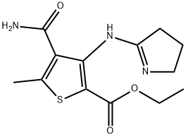 ethyl 4-(aminocarbonyl)-5-methyl-3-(2-pyrrolidinylideneamino)-2-thiophenecarboxylate Struktur