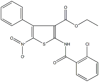 ethyl 2-[(2-chlorobenzoyl)amino]-5-nitro-4-phenyl-3-thiophenecarboxylate Struktur