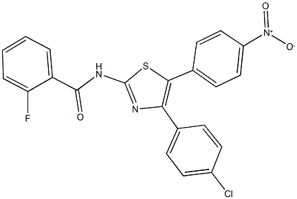 N-(4-(4-chlorophenyl)-5-{4-nitrophenyl}-1,3-thiazol-2-yl)-2-fluorobenzamide Struktur