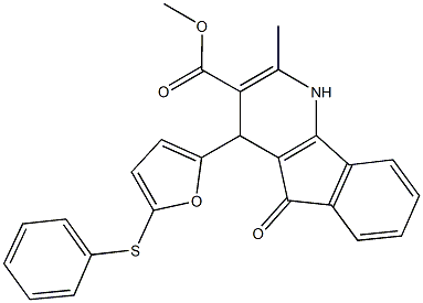 methyl 2-methyl-5-oxo-4-[5-(phenylsulfanyl)-2-furyl]-4,5-dihydro-1H-indeno[1,2-b]pyridine-3-carboxylate Struktur