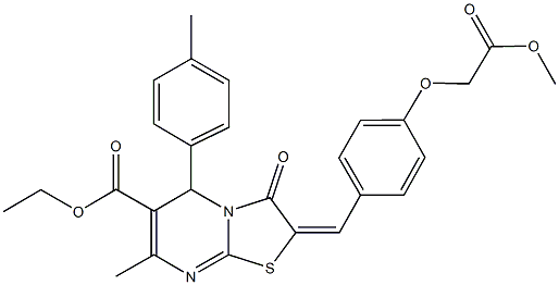 ethyl 2-[4-(2-methoxy-2-oxoethoxy)benzylidene]-7-methyl-5-(4-methylphenyl)-3-oxo-2,3-dihydro-5H-[1,3]thiazolo[3,2-a]pyrimidine-6-carboxylate Struktur