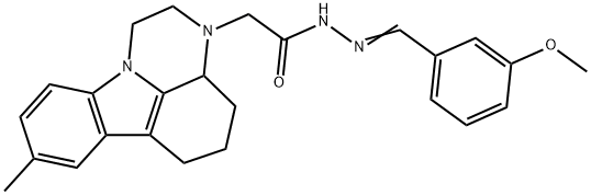 N'-(3-methoxybenzylidene)-2-(8-methyl-1,2,3a,4,5,6-hexahydro-3H-pyrazino[3,2,1-jk]carbazol-3-yl)acetohydrazide Struktur