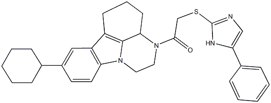 2-(8-cyclohexyl-1,2,3a,4,5,6-hexahydro-3H-pyrazino[3,2,1-jk]carbazol-3-yl)-2-oxoethyl 5-phenyl-1H-imidazol-2-yl sulfide Struktur