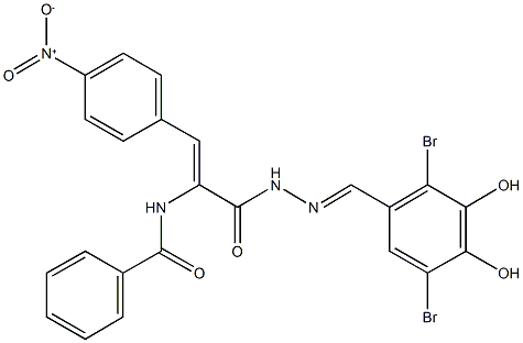 N-(1-{[2-(2,5-dibromo-3,4-dihydroxybenzylidene)hydrazino]carbonyl}-2-{4-nitrophenyl}vinyl)benzamide Struktur