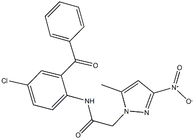 N-[4-chloro-2-(phenylcarbonyl)phenyl]-2-{3-nitro-5-methyl-1H-pyrazol-1-yl}acetamide Struktur