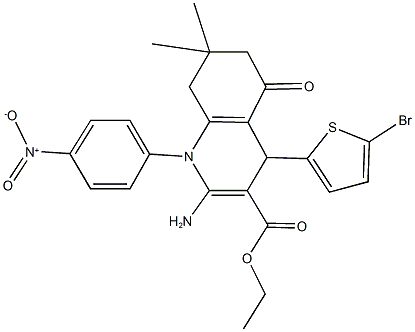 ethyl 2-amino-4-(5-bromo-2-thienyl)-1-{4-nitrophenyl}-7,7-dimethyl-5-oxo-1,4,5,6,7,8-hexahydro-3-quinolinecarboxylate Struktur