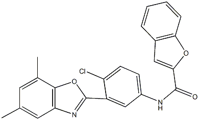 N-[4-chloro-3-(5,7-dimethyl-1,3-benzoxazol-2-yl)phenyl]-1-benzofuran-2-carboxamide Struktur