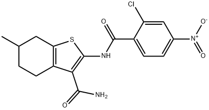 2-({2-chloro-4-nitrobenzoyl}amino)-6-methyl-4,5,6,7-tetrahydro-1-benzothiophene-3-carboxamide Struktur