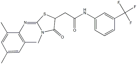 2-[2-(mesitylimino)-3-methyl-4-oxo-1,3-thiazolidin-5-yl]-N-[3-(trifluoromethyl)phenyl]acetamide Struktur