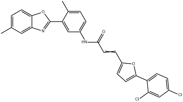 3-[5-(2,4-dichlorophenyl)-2-furyl]-N-[4-methyl-3-(5-methyl-1,3-benzoxazol-2-yl)phenyl]acrylamide Struktur