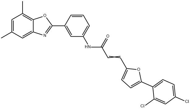 3-[5-(2,4-dichlorophenyl)-2-furyl]-N-[3-(5,7-dimethyl-1,3-benzoxazol-2-yl)phenyl]acrylamide Struktur