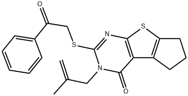 3-(2-methyl-2-propenyl)-2-[(2-oxo-2-phenylethyl)sulfanyl]-3,5,6,7-tetrahydro-4H-cyclopenta[4,5]thieno[2,3-d]pyrimidin-4-one Struktur