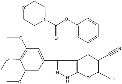 3-(6-amino-5-cyano-3-(3,4,5-tris(methyloxy)phenyl)-1,4-dihydropyrano[2,3-c]pyrazol-4-yl)phenyl morpholine-4-carboxylate Struktur