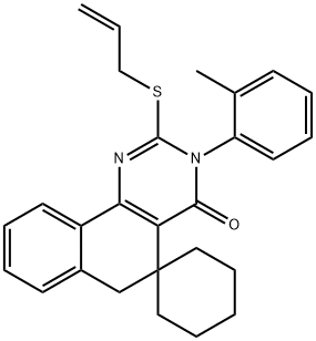 2-(allylsulfanyl)-3-(2-methylphenyl)-4-oxo-3,4,5,6-tetrahydrospiro(benzo[h]quinazoline-5,1'-cyclohexane) Struktur