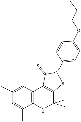 4,4,6,8-tetramethyl-2-(4-propoxyphenyl)-4,5-dihydroisothiazolo[5,4-c]quinoline-1(2H)-thione Struktur