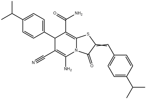 5-amino-6-cyano-2-(4-isopropylbenzylidene)-7-(4-isopropylphenyl)-3-oxo-2,3-dihydro-7H-[1,3]thiazolo[3,2-a]pyridine-8-carboxamide Struktur