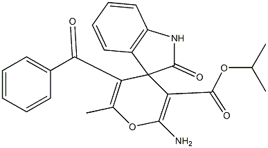 isopropyl 2-amino-5-benzoyl-6-methyl-1',3'-dihydro-2'-oxospiro[4H-pyran-4,3'-(2'H)-indole]-3-carboxylate Struktur