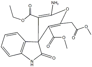 3'-ethyl 5'-methyl 2'-amino-1,3-dihydro-6'-(2-methoxy-2-oxoethyl)-2-oxospiro[2H-indole-3,4'-(4'H)-pyran]-3',5'-dicarboxylate Struktur