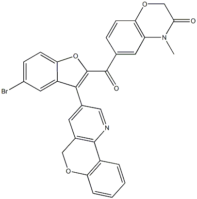 6-{[5-bromo-3-(5H-chromeno[4,3-b]pyridin-3-yl)-1-benzofuran-2-yl]carbonyl}-4-methyl-2H-1,4-benzoxazin-3(4H)-one Struktur