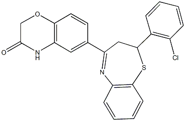 6-[2-(2-chlorophenyl)-2,3-dihydro-1,5-benzothiazepin-4-yl]-2H-1,4-benzoxazin-3(4H)-one Struktur