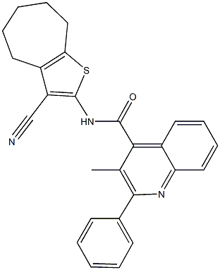 N-(3-cyano-5,6,7,8-tetrahydro-4H-cyclohepta[b]thien-2-yl)-3-methyl-2-phenyl-4-quinolinecarboxamide Struktur