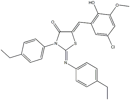 5-(5-chloro-2-hydroxy-3-methoxybenzylidene)-3-(4-ethylphenyl)-2-[(4-ethylphenyl)imino]-1,3-thiazolidin-4-one Struktur