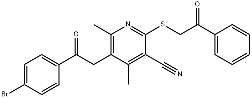 5-[2-(4-bromophenyl)-2-oxoethyl]-4,6-dimethyl-2-[(2-oxo-2-phenylethyl)sulfanyl]nicotinonitrile Struktur