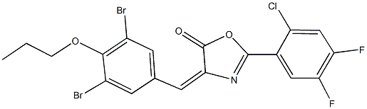 2-(2-chloro-4,5-difluorophenyl)-4-(3,5-dibromo-4-propoxybenzylidene)-1,3-oxazol-5(4H)-one Struktur