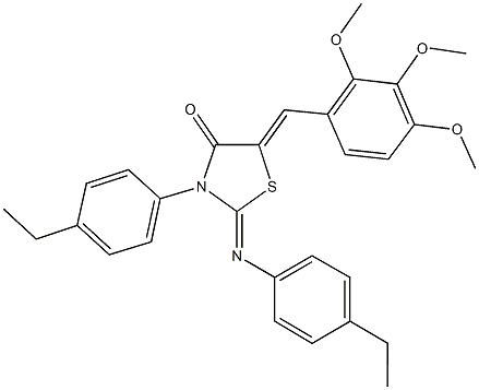 3-(4-ethylphenyl)-2-[(4-ethylphenyl)imino]-5-(2,3,4-trimethoxybenzylidene)-1,3-thiazolidin-4-one Struktur