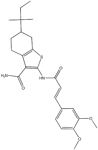 2-{[3-(3,4-dimethoxyphenyl)acryloyl]amino}-6-tert-pentyl-4,5,6,7-tetrahydro-1-benzothiophene-3-carboxamide Struktur