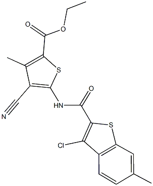 ethyl 5-{[(3-chloro-6-methyl-1-benzothien-2-yl)carbonyl]amino}-4-cyano-3-methyl-2-thiophenecarboxylate Struktur