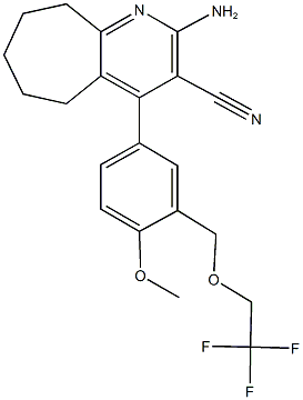 2-amino-4-{4-methoxy-3-[(2,2,2-trifluoroethoxy)methyl]phenyl}-6,7,8,9-tetrahydro-5H-cyclohepta[b]pyridine-3-carbonitrile Struktur