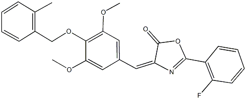 4-{3,5-dimethoxy-4-[(2-methylbenzyl)oxy]benzylidene}-2-(2-fluorophenyl)-1,3-oxazol-5(4H)-one Struktur