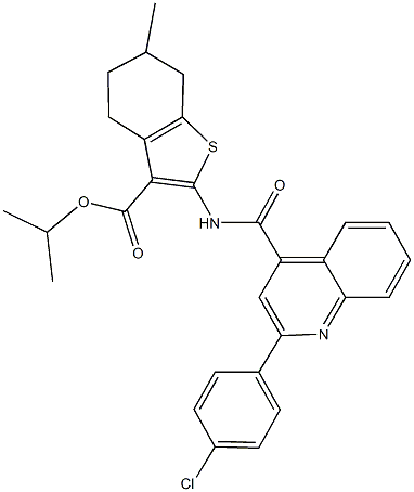 isopropyl 2-({[2-(4-chlorophenyl)-4-quinolinyl]carbonyl}amino)-6-methyl-4,5,6,7-tetrahydro-1-benzothiophene-3-carboxylate Struktur