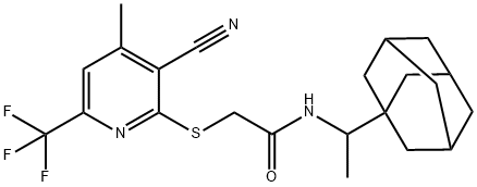 N-[1-(1-adamantyl)ethyl]-2-{[3-cyano-4-methyl-6-(trifluoromethyl)-2-pyridinyl]sulfanyl}acetamide Struktur