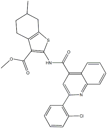 methyl 2-({[2-(2-chlorophenyl)-4-quinolinyl]carbonyl}amino)-6-methyl-4,5,6,7-tetrahydro-1-benzothiophene-3-carboxylate Struktur