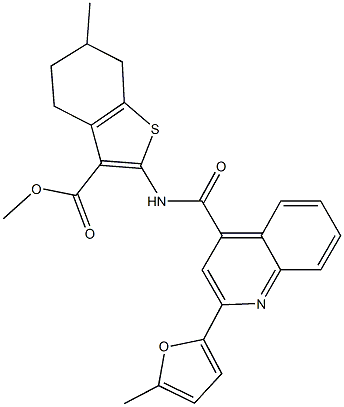 methyl 6-methyl-2-({[2-(5-methyl-2-furyl)-4-quinolinyl]carbonyl}amino)-4,5,6,7-tetrahydro-1-benzothiophene-3-carboxylate Struktur