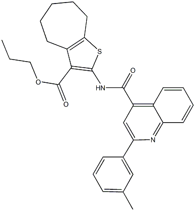 propyl 2-({[2-(3-methylphenyl)-4-quinolinyl]carbonyl}amino)-5,6,7,8-tetrahydro-4H-cyclohepta[b]thiophene-3-carboxylate Struktur