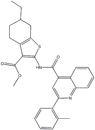 methyl 6-ethyl-2-({[2-(2-methylphenyl)-4-quinolinyl]carbonyl}amino)-4,5,6,7-tetrahydro-1-benzothiophene-3-carboxylate Struktur