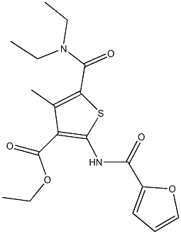 ethyl 5-[(diethylamino)carbonyl]-2-(2-furoylamino)-4-methyl-3-thiophenecarboxylate Struktur