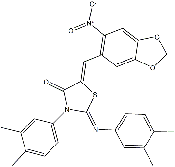 3-(3,4-dimethylphenyl)-2-[(3,4-dimethylphenyl)imino]-5-({6-nitro-1,3-benzodioxol-5-yl}methylene)-1,3-thiazolidin-4-one Struktur