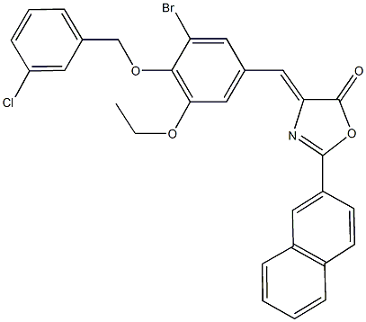 4-{3-bromo-4-[(3-chlorobenzyl)oxy]-5-ethoxybenzylidene}-2-(2-naphthyl)-1,3-oxazol-5(4H)-one Struktur