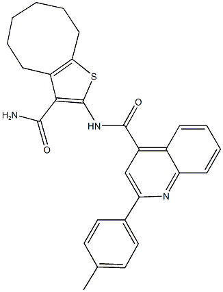 N-[3-(aminocarbonyl)-4,5,6,7,8,9-hexahydrocycloocta[b]thien-2-yl]-2-(4-methylphenyl)-4-quinolinecarboxamide Struktur