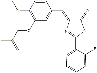 2-(2-fluorophenyl)-4-{4-methoxy-3-[(2-methyl-2-propenyl)oxy]benzylidene}-1,3-oxazol-5(4H)-one Struktur