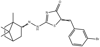 5-(3-bromobenzylidene)-2-[(1,7,7-trimethylbicyclo[2.2.1]hept-2-ylidene)hydrazono]-1,3-thiazolidin-4-one Struktur