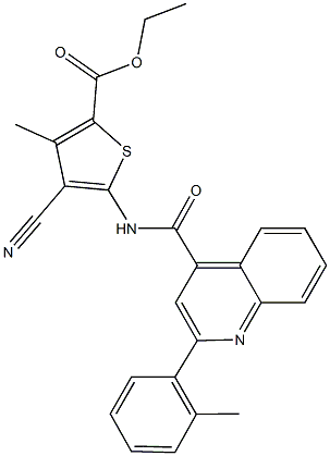 ethyl 4-cyano-3-methyl-5-({[2-(2-methylphenyl)-4-quinolinyl]carbonyl}amino)-2-thiophenecarboxylate Struktur