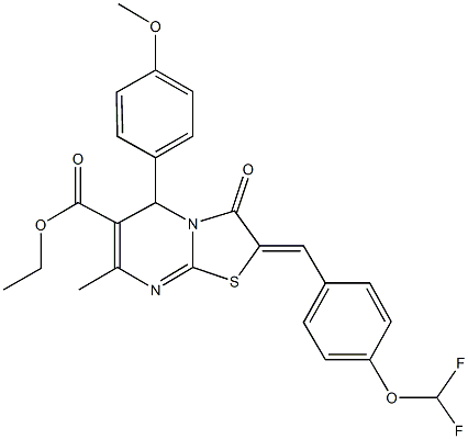 ethyl 2-[4-(difluoromethoxy)benzylidene]-5-(4-methoxyphenyl)-7-methyl-3-oxo-2,3-dihydro-5H-[1,3]thiazolo[3,2-a]pyrimidine-6-carboxylate Struktur