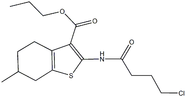 propyl 2-[(4-chlorobutanoyl)amino]-6-methyl-4,5,6,7-tetrahydro-1-benzothiophene-3-carboxylate Struktur