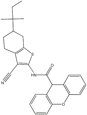 N-[3-cyano-6-(tert-pentyl)-4,5,6,7-tetrahydro-1-benzothiophen-2-yl]-9H-xanthene-9-carboxamide Struktur